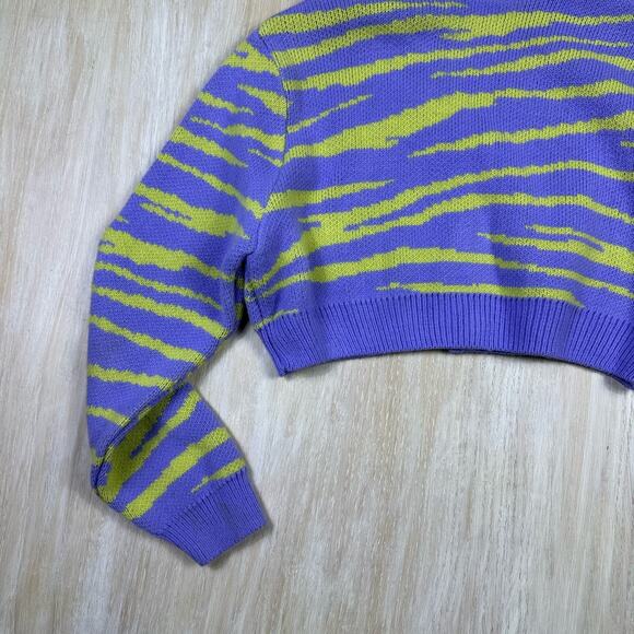 ASOS Collusion Zebra Purple Green Cropped V-Neck Boxy Button Cardigan Sweater 4 - Picture 8 of 13